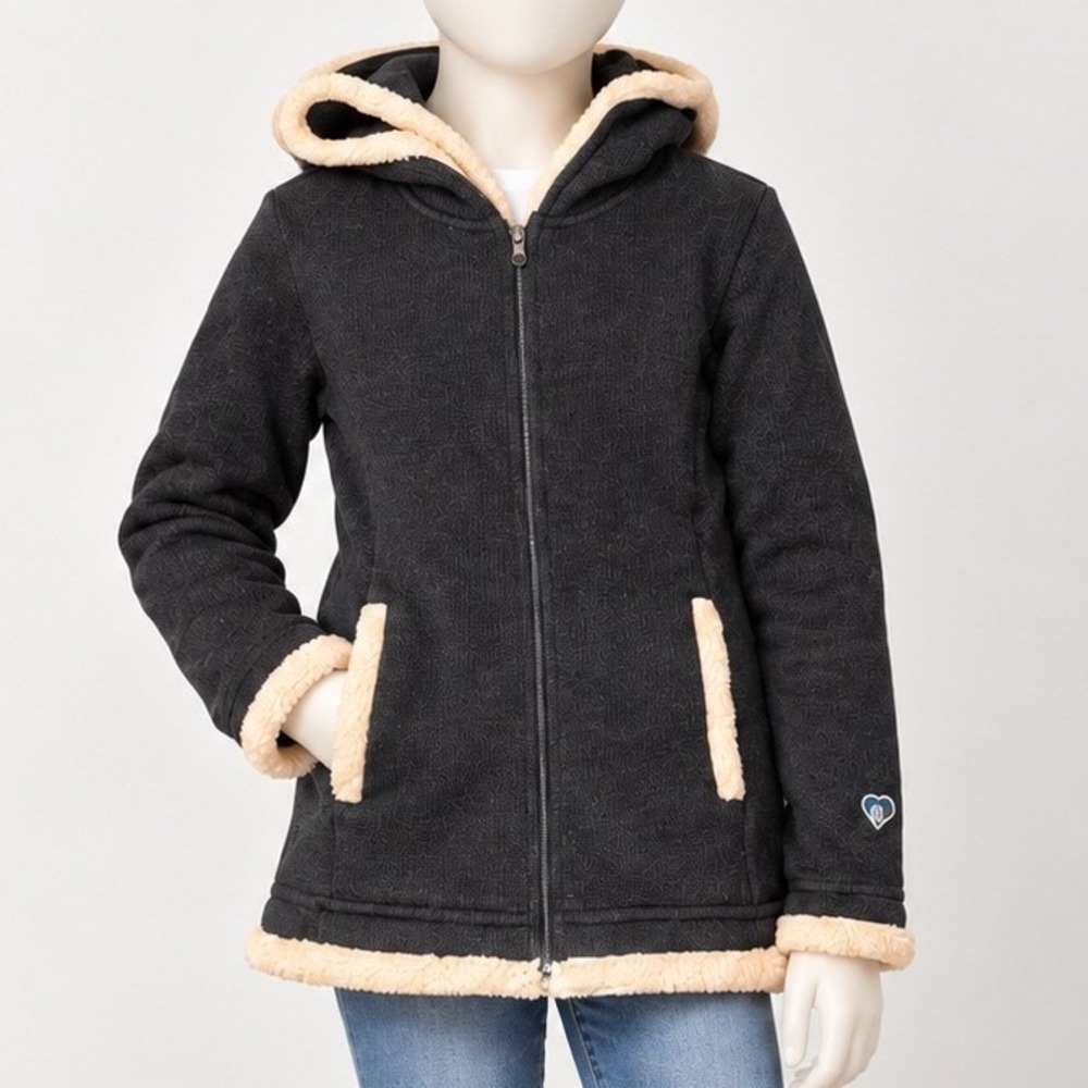 Kuhl Youth Full Zip Knit Hoodie Navy Faux Fur Trim Jacket F19 4909